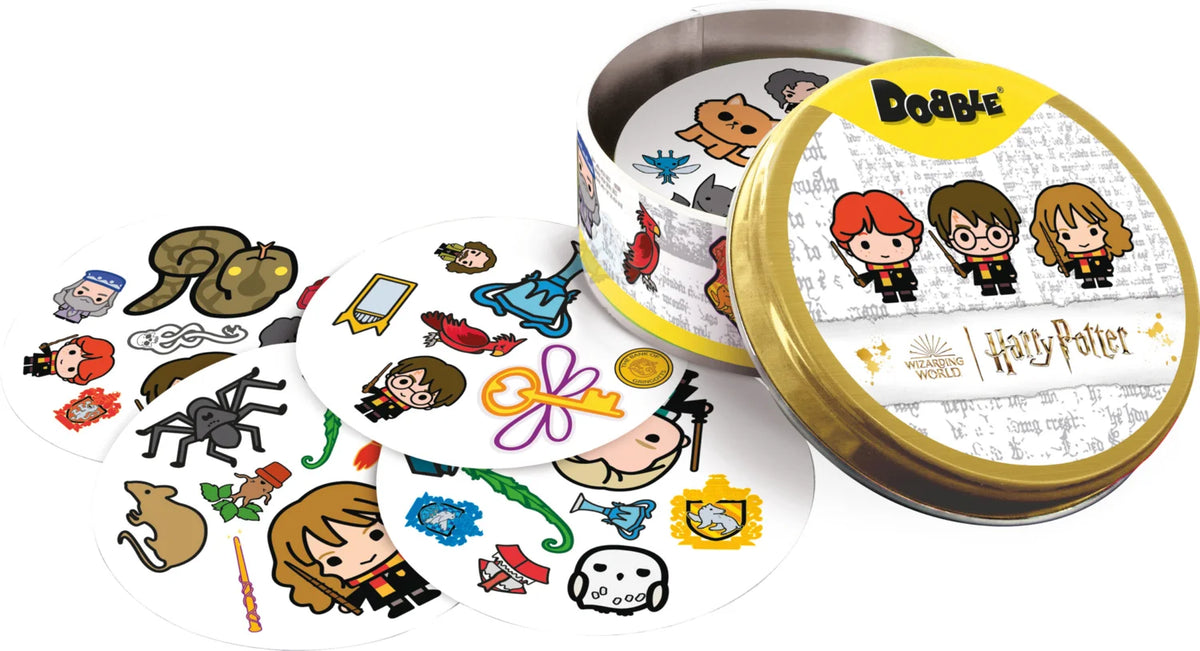 dobble harry potter — boîte ouverte et cartes du jeu