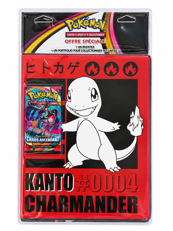 Portfolio Pokémon Salamèche avec booster Chaos Ascendant