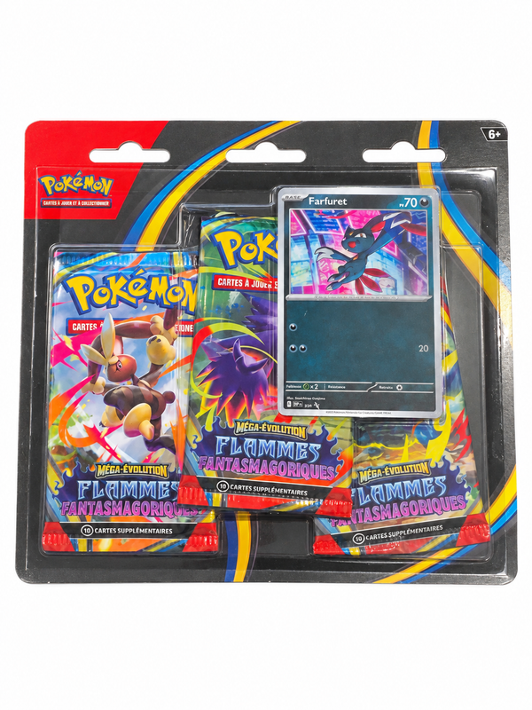 Tripack Pokémon ME02 Flammes Fantasmagoriques sur fond blanc